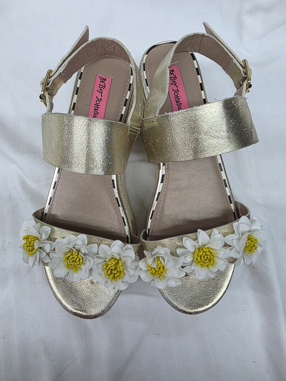 Betsey Johnson Gold Floral Applique Sandals